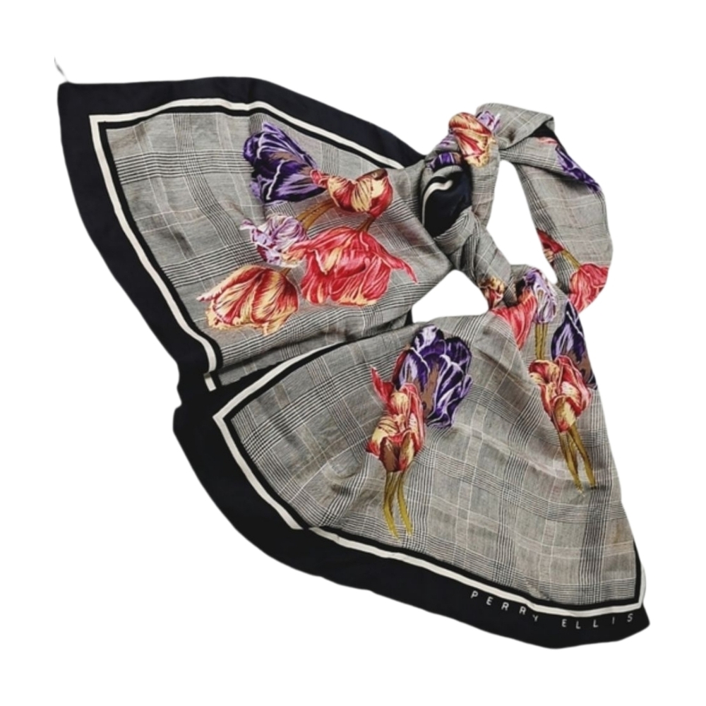 PERRY ELLIS ~ Scarf with Colorful Flowers Design - Picture 2 of 7